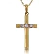 Ladies Diamond Cross Pendant Necklace Set Yellow Gold