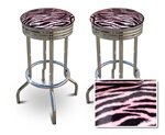 2 Pink Zebra Faux Fur Animal Print Specialty / Custom Barstools Set