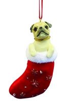Santa's Little Pals Pug Stocking Christmas Ornament