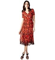 Per Una Ikat Print Fit & Flare Crinkle Midi Dress