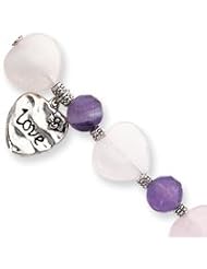 Sterling Silver Antiqued Love Heart/Rose Quartz/Amethyst Bracelet