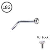 316L Surgical Steel Micro L Bend Nose Stud Ring 1.5mm Bezel Set Gem 18G FREE Nose Ring Backing