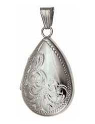 Silver 30x20mm half engraved tear drop Locket