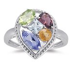 Multi Gemstone Ring in 14K White Gold.-7.0
