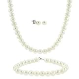 Schmuckset: Kette, Armband und Ohrringe aus echten 5.5- 6mm großen weißen Süßwasserperlen, Sterling Silber