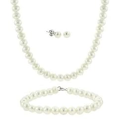 Schmuckset: Kette, Armband und Ohrringe aus echten 5.5- 6mm gro�en wei�en S��wasserperlen, Sterling Silber
