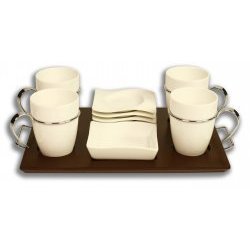 Amalfi Series Coffee Serving Set - Ten Pieces (Matte Brown White) (13H x 9W x 4D) by H/S Global -Firefly Home Collection