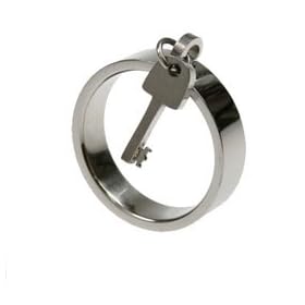 316L Stainless Steel Ring with Dangling Key Charm by ToltecTraders.com