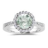 0.21 Cts Diamond and 1.06 Cts Green Amethyst Ring in 14K White Gold