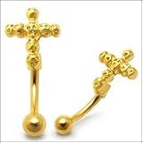Gold Plated Gothic Skulls Cross Eyebrow Ring Body Jewelry