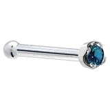 Solid 14KT White Gold 1.5mm Genuine Blue Diamond Nose Bone - 18 Gauge