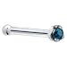 Solid 14KT White Gold 1.5mm Genuine Blue Diamond Nose Bone - 18 Gauge