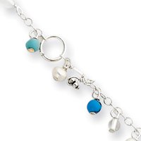 Created Turquoise Bead FW Cult. Pearl Anklet Bracelet -9 Inch - Spring Ring - JewelryWeb