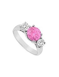 Three Stone Pink Sapphire and Diamond Ring 14K White Gold - 1.75 TGW