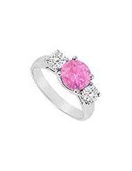 Three Stone Pink Sapphire and Diamond Ring : 14K White Gold - 1.75 TGW