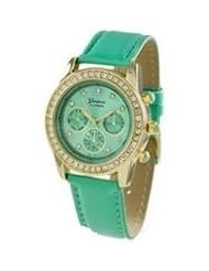 Geneva Platinum 12969512 Womens Decorative Chronograph Faux Patent Leather/Czech Rhinestone-accented Round Elegant Fashion Watch-GREEN/GOLD