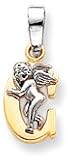Block Letter With Angels Charm, Yellow/White Gold