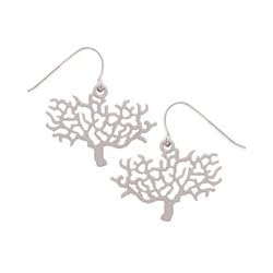 Matte Silver Metal Cutout Tree Dangle Earrings by 