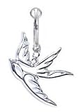 Fake Belly Navel Non Clip on HOLLOW DOVE Swallow Bird symbol of peace dangle Ring