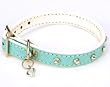 Exquisite Leather Swarovski Heart Solitaire Aquamarine Dog Collar (Medium)