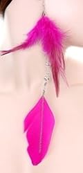 Improving Lifestyles Feather Earrings Black w/Silver Dangle Beads