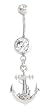 Stainless Steel Belly Ring with Clear Crystals - Dangling Anchor