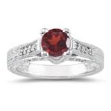0.28 Cts Diamond and 1.06 Cts Garnet Ring in 18K White Gold