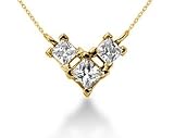 0.47CTW Classic Princess Diamond Three Stone Necklace in 14k Yellow Gold