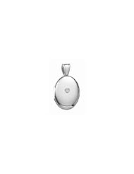 14K White Gold Premium Cremation and Hair Locket w/ Diamond Center 1/2 inch x 1 inch in Solid 14K White Gold
