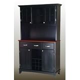 Black Buffet w/ Two Door Hutch & Cherry Wood Top (Black) (71.5H x 44W x 16.5D)