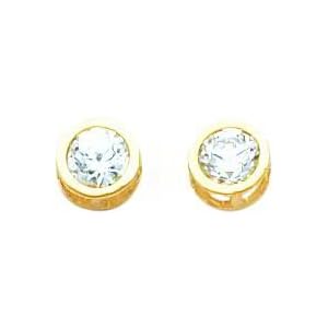 14K Gold Bezel Aquamarine Stud Earrings Jewelry 5mm by