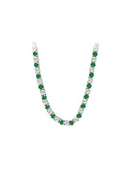 14K White Gold Emerald Diamond Eternity Necklace 16.00 CT TGW