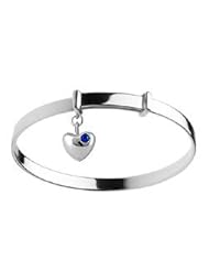Kids Silver Adjustable September Birthstone Heart Charm Bangle Bracelet