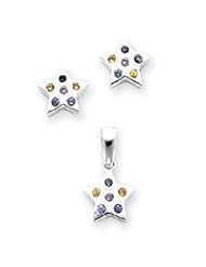 Sterling Silver Multi-colored CZ Star Earring & Pendant Set