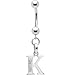 Solid 14k White Gold Cz Initial K Belly Ring