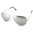 Man Woman Unisex Metal Aviator Silver Lens Mirror Sunglasses