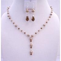 BRD655 Bridal Jewelry Bronze Pearls Smoked Topaz Crystals Handcrafted Custom Jewelry Y Shaped Necklace Set Bridal Jewelry Set With Gift Box