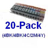 20-Pack (4BK/4BK/4C/4M/4Y) Non-OEM Inkjet Combo for PGI-220 CLI-221 Canon Pixma Canon iP3600 iP4600 iP4700 MP560 MP620 MP640 MX860 MP980 ink inkjet cartridges