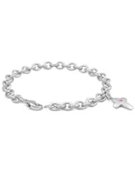 6 3/4 In Sterling Silver Pink Sapphire Cross Charm Bracelet For Girls