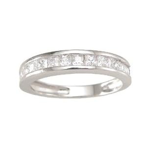 925 Sterling Silver Wedding Band Ring Princess Cut CZ's Size 9