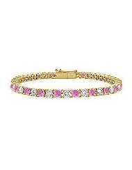 Pink Sapphire and Diamond Tennis Bracelet : 14K Yellow Gold â€" 4.00 CT TGW