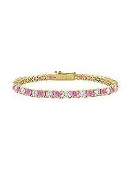 Pink Sapphire and Diamond Tennis Bracelet : 18K Yellow Gold â€" 4.00 CT TGW