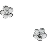 14K White Gold Childrens Daisy With Cz Earring