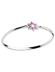 Girls Jewelry - Sterling Silver Pink Enameled Stripe Star Bangle