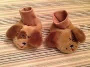 Baby Plush Shoes Slippers Brown Dog Puppy Booties 6-12 Months