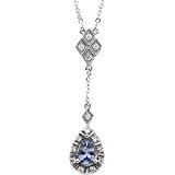 Genuine IceCarats Designer Jewelry Gift 14K White Gold Genuine Tanzanite & Diamond Necklace. 06.00 X 04.00 Mm/1/6 Ct Tw Genuine Tanzanite & Diamond Necklace In 14K White Gold