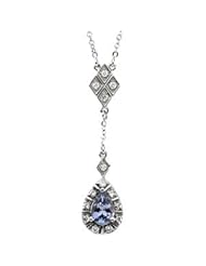 14K White Gold 06.00 X 04.00 mm/1/6 Ct Tw Genuine Tanzanite & Diamond Necklace