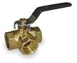 Industrial Grade 1PYZ9 Three Way Ball Valve, 3/8 In NPT, Brass