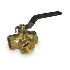 Industrial Grade 1PZA2 Three Way Ball Valve, 3/4 In NPT, Brass