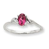 10k White Gold Genuine Pink Tourmaline Ring - Size 6